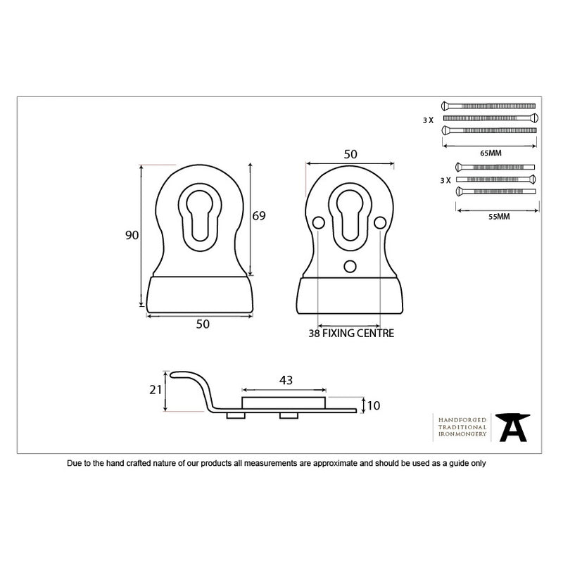 From The Anvil Blacksmith Euro Door Pull Back To Back - Pewter