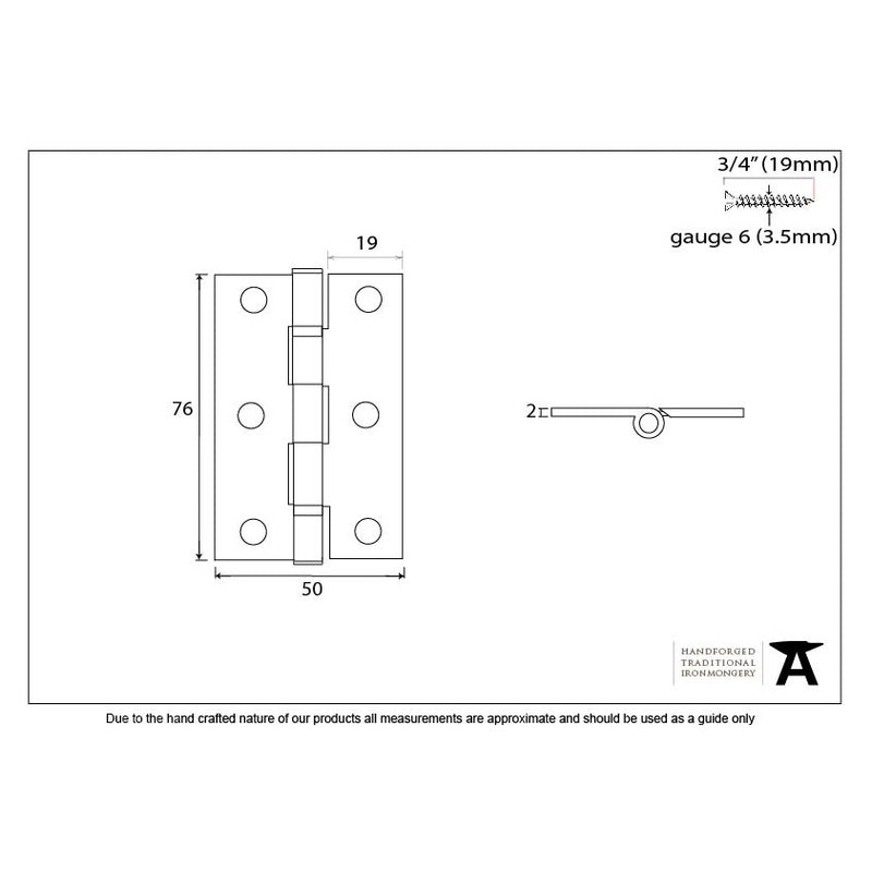 From The Anvil 3" Ball Bearing Butt Hinges (pair) - External Beeswax