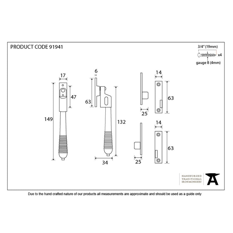 From The Anvil Reeded Night Vent Locking Fastener - Polished Bronze