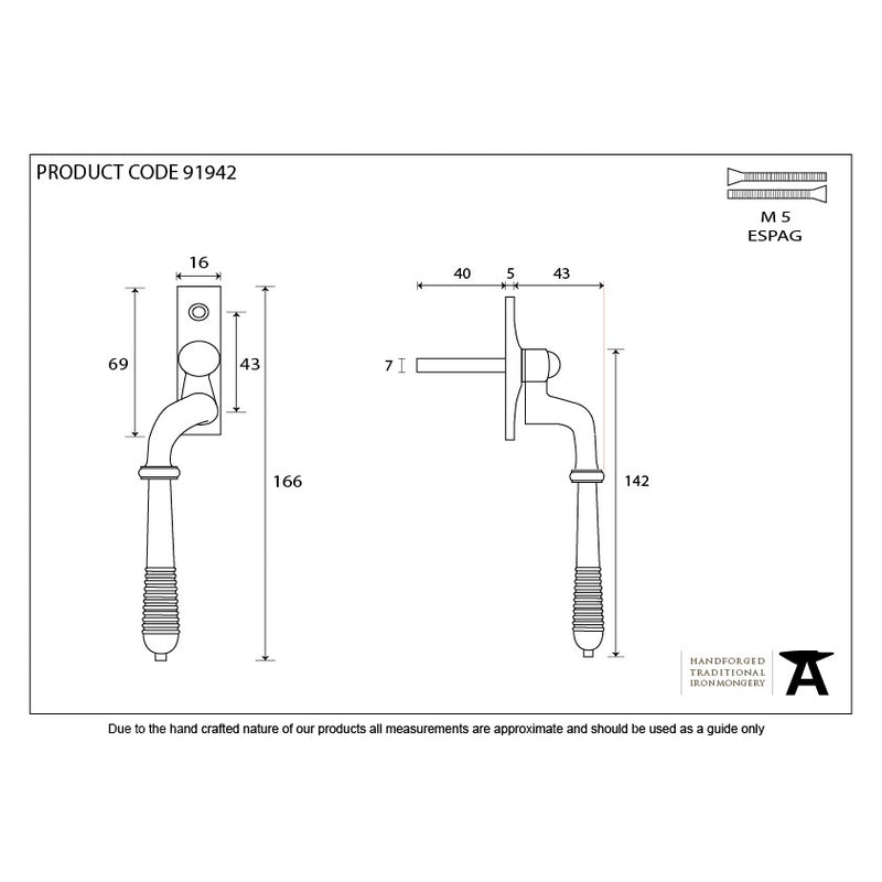 From The Anvil Reeded Espagnolette Fastener LH - Polished Bronze