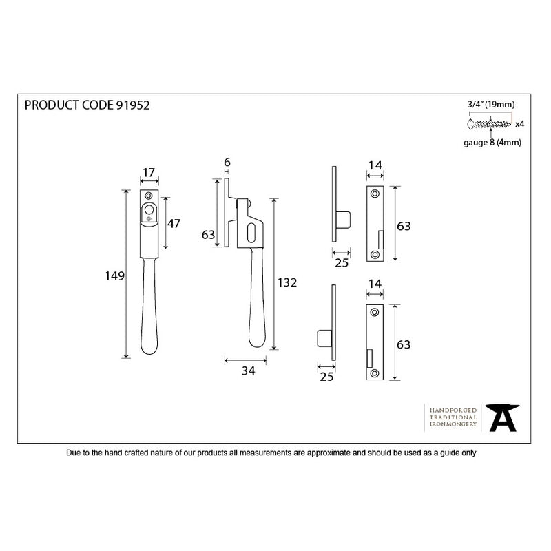 From The Anvil Newbury Night Vent Locking Fastener - Polished Bronze