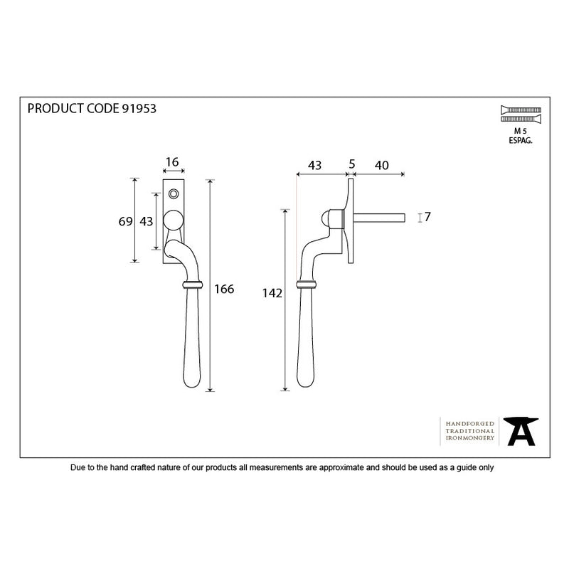 From The Anvil Newbury Espagnolette Fastener RH - Polished Bronze