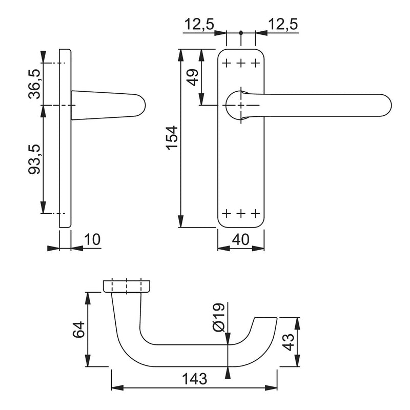 Hoppe Paris 19mmØ Return to Door Lever Handles on Latch Plate - GAA