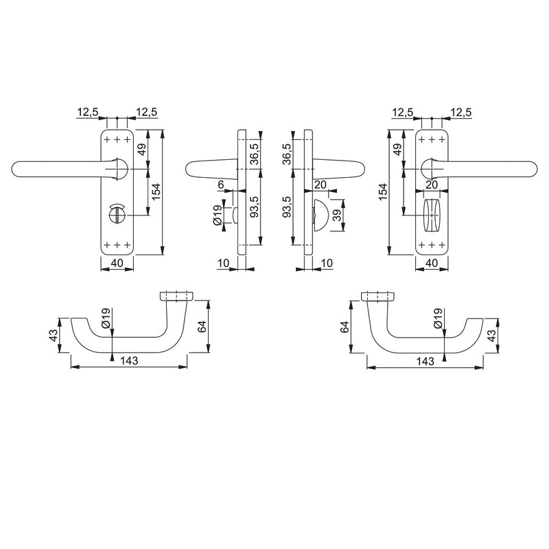 Hoppe Paris 19mmØ Return to Door Lever Handles on Bathroom Plate - SAA