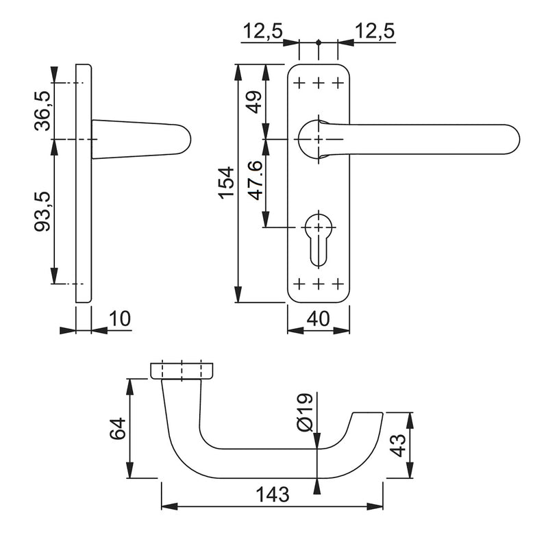 Hoppe Paris 19mmØ Return to Door Lever Handles on Euro Plate - GAA