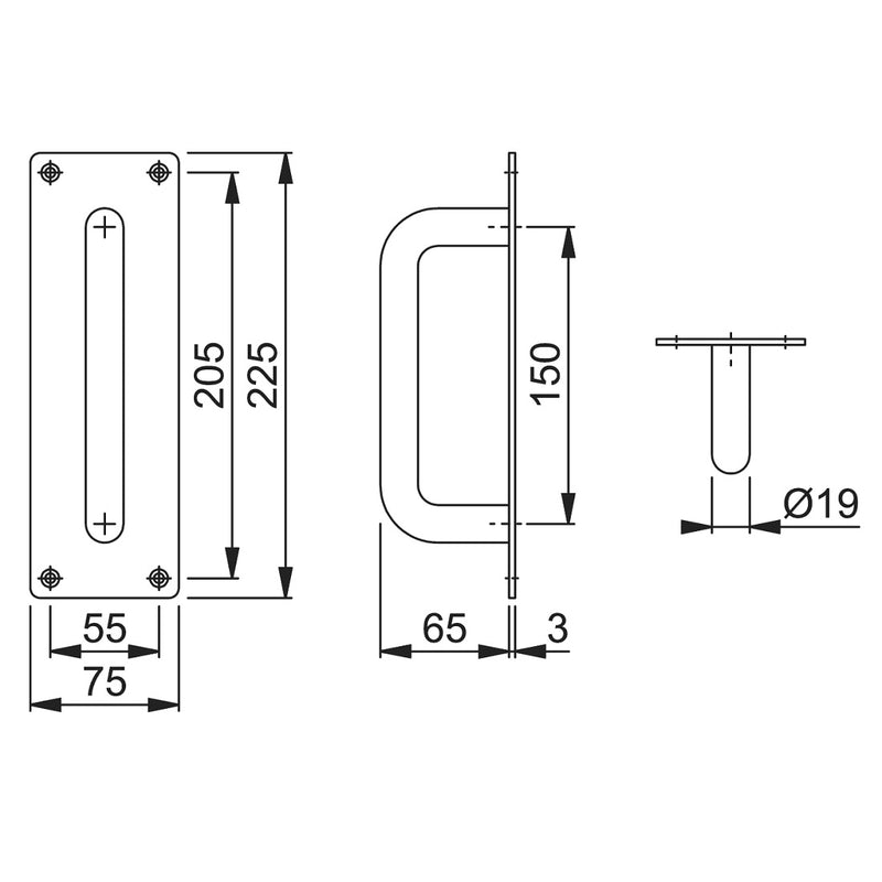 Arrone 19mmØ "D" Pull Handle on Plate 150mm - SAA