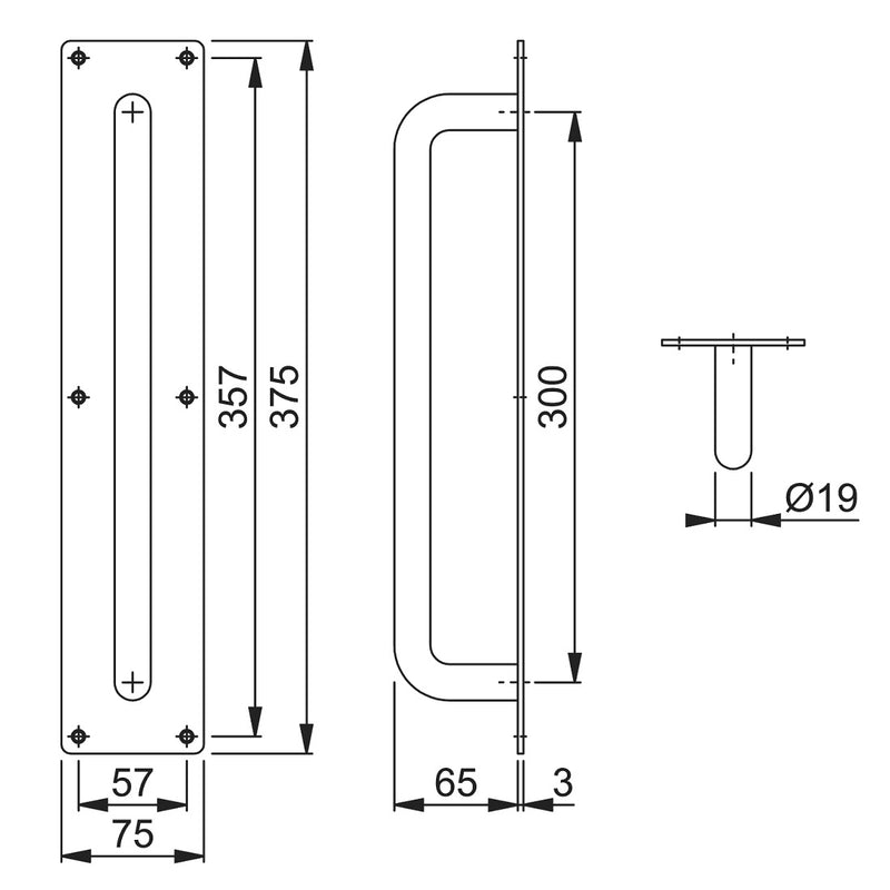 Arrone 19mmØ "D" Pull Handle on Plate 300mm - SAA