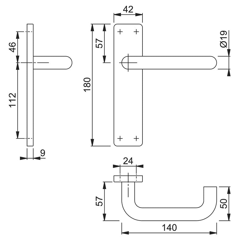 Arrone 19mmØ Return to Door Lever Handles on Latch Plate - Grade 316 SSS