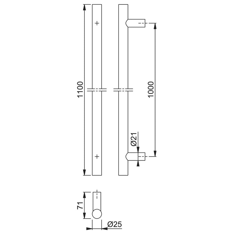 Arrone 25mmØ Bolt Through Fixing Entrance Pull Handle 1000mm - Satin Stainless Steel