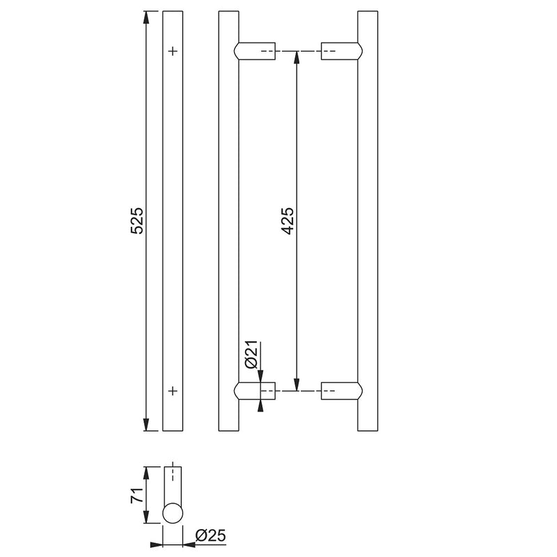 Arrone 25mmØ Back To Back Fixing Entrance Pull Handle 425mm - Satin Stainless Steel