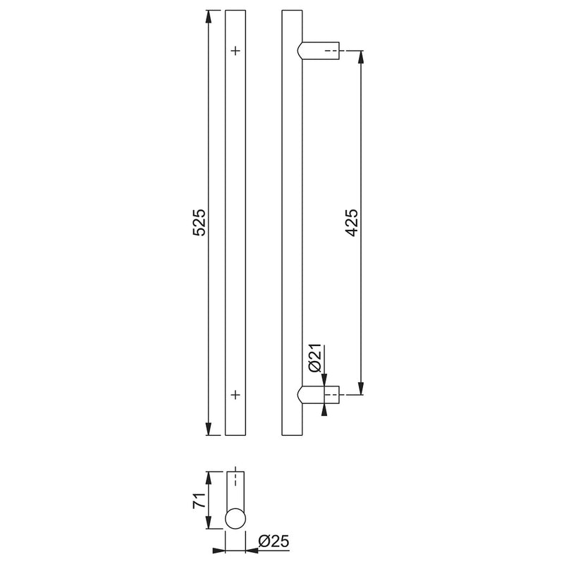 Arrone 25mmØ Bolt Through Fixing Entrance Pull Handle 425mm - Satin Stainless Steel