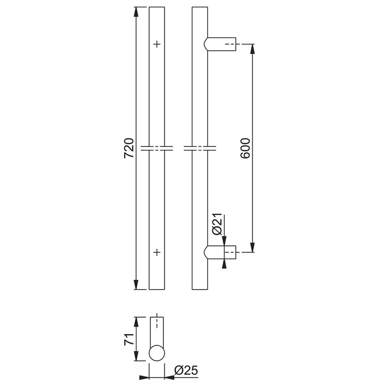 Arrone 25mmØ Bolt Through Fixing Entrance Pull Handle 600mm - Satin Stainless Steel