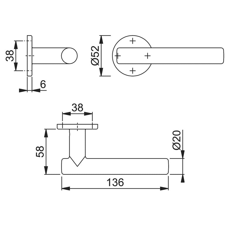 Hoppe Valletta 20mmØ T-Bar Lever Handles on Sprung Round Rose - Grade 316 PSS