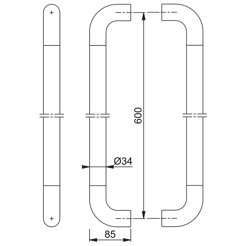 Hoppe 34mmØ Nylon 'D' Back To Back Fixing Pull Handle 600mm - Red RAL3003