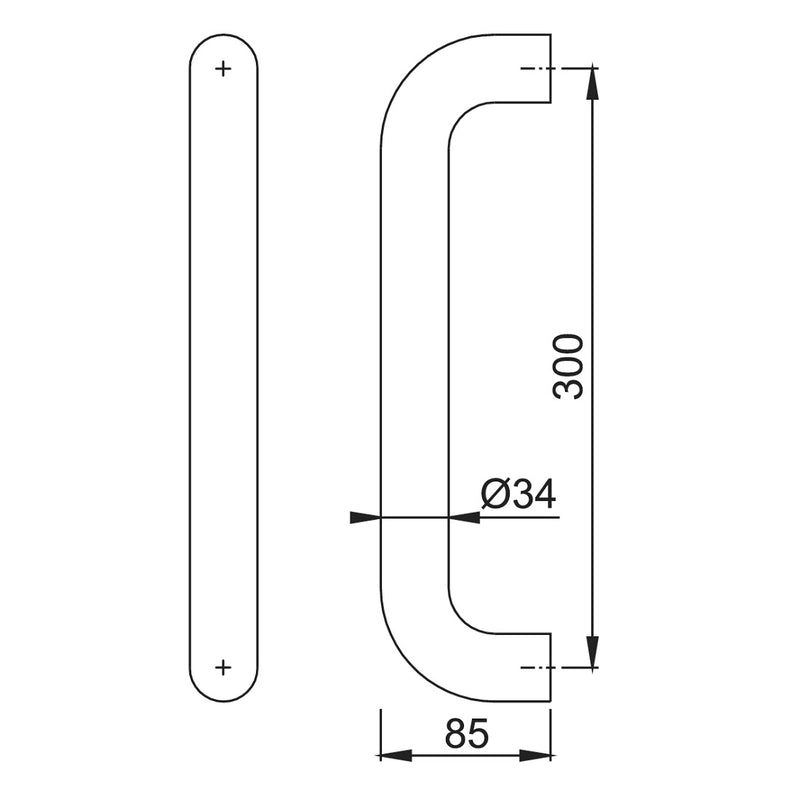 Hoppe 34mmØ Nylon 'D' Bolt Through Fixing Pull Handle 300mm - Black RAL9017