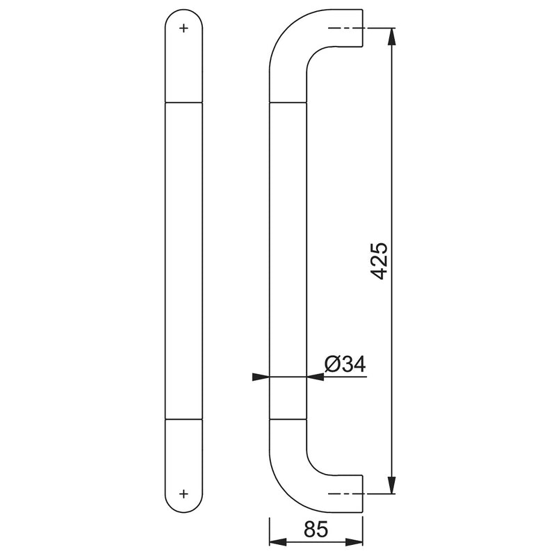 Hoppe 34mmØ Nylon 'D' Bolt Through Fixing Pull Handle 425mm - Dove Grey RAL7506