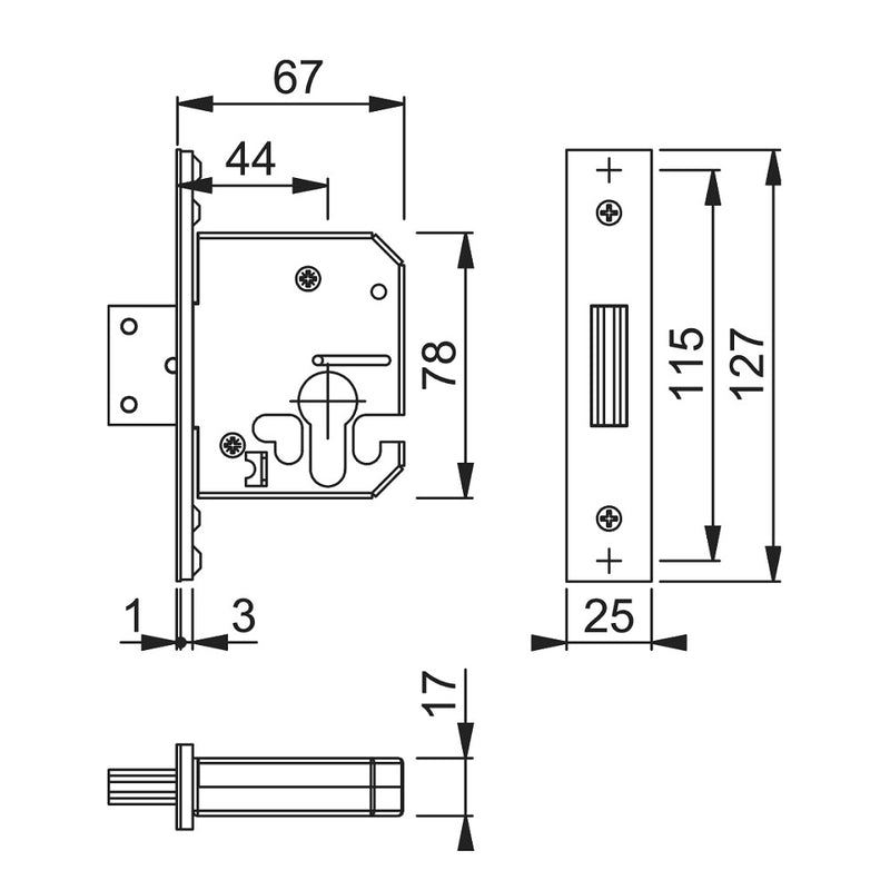 Arrone AR8006 Euro Deadlock - 67mm (2.5") Case - 44mm Backset - Stainless Steel