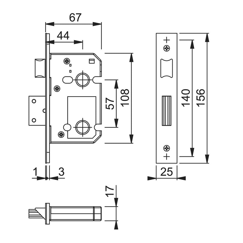 Arrone AR8023 Bathroom Lock - 67mm (2.5") Case - 44mm Backset - Brass