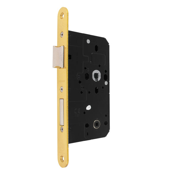 Arrone AR913 DIN Style Bathroom Lock with Radius Forend - 88mm Case - 60mm Backset - PB