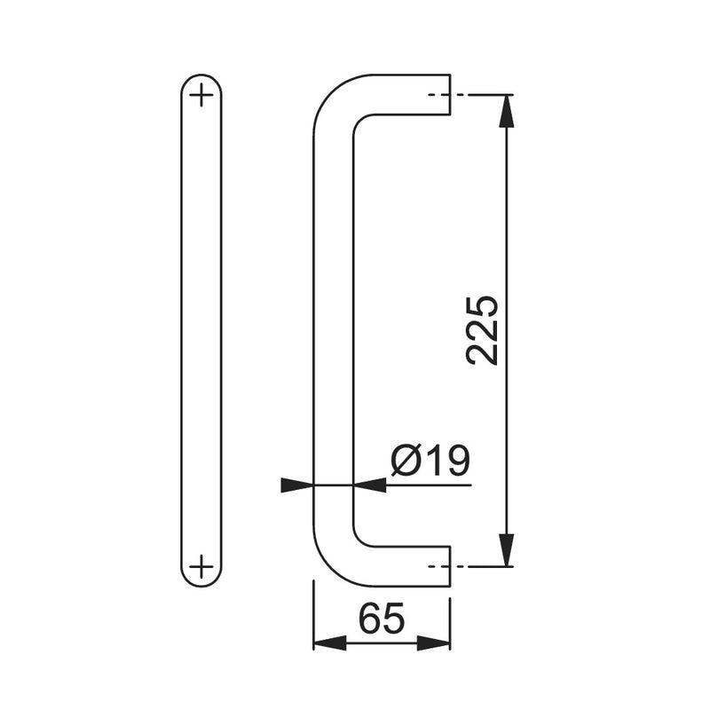 Arrone 19mmØ "D" Bolt Through Fixing Pull Handle 225mm - Grade 304 Satin Stainless Steel