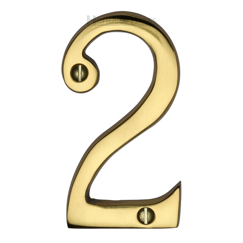 M.Marcus Screw Fixing Numeral '2' 76mm (3") - Polished Brass