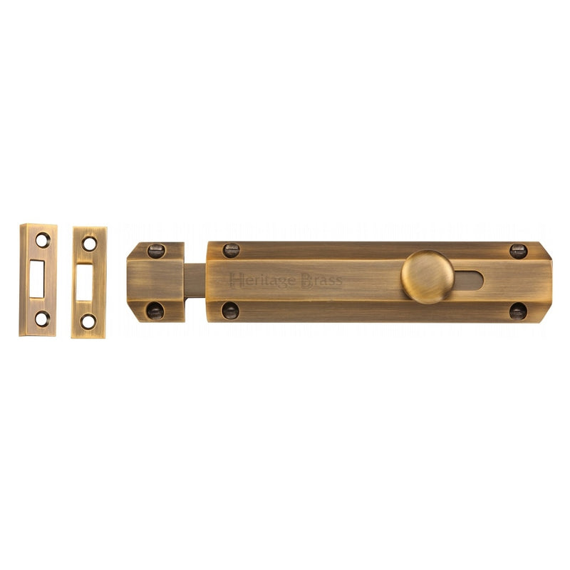 M.Marcus Flat Door Bolt - 152mm (6") - Antique Brass