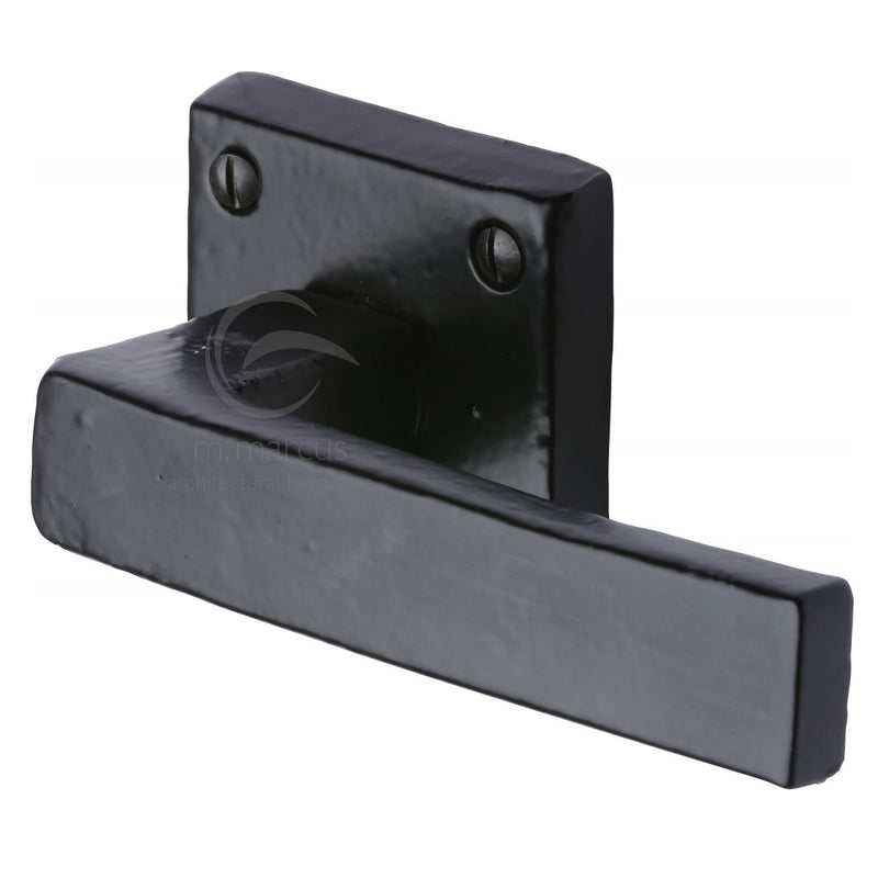 M.Marcus Hanwood Lever Handles on Square Rose - Smooth Black Iron