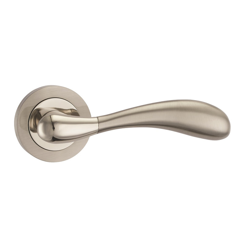 Fortessa Maya Lever Handles on Round Rose - Satin & Polished Nickel Dual Finish