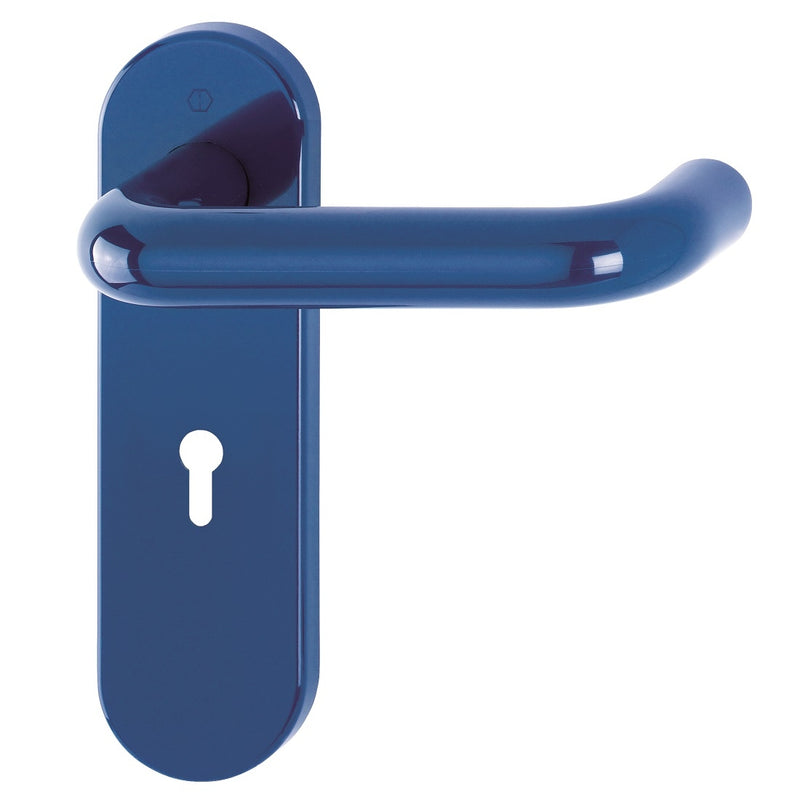 Hoppe Paris 21mmØ Return to Door Nylon Lever Handles on Lock Plate - Cobalt Blue RAL5002