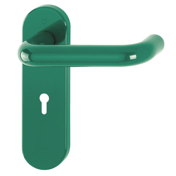 Hoppe Paris 21mmØ Return to Door Nylon Lever Handles on Lock Plate - Green RAL6016