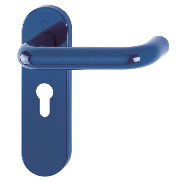 Hoppe Paris 21mmØ Return to Door Nylon Lever Handles on Euro Plate (47.5mm centres) - Cobalt Blue RAL5002