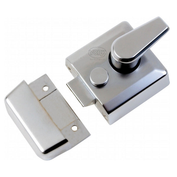 York Deadlocking Rim Nightlatch - 40mm Backset - Satin Nickel Case with Satin Nickel Cylinder 