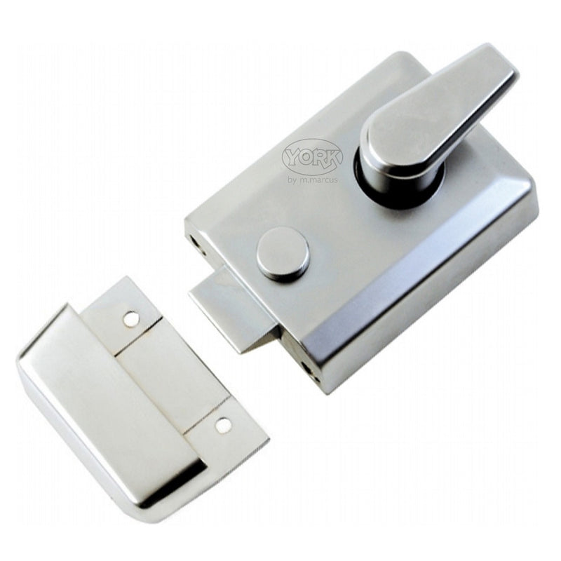 York Deadlocking Rim Nightlatch - 60mm Backset - Satin Chrome Case with Satin Chrome Cylinder